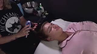 ASMR facial with head & shoulder massage~hair brushing~face oil~gua sha~jade roller#asmr#asmrsounds