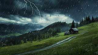 Rain & Thunder Mountain Cabin Window 🌧️ Relaxing Sounds for Sleep, Insomnia, Study, PTSD