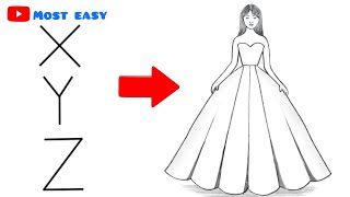 How to draw a girl with beautiful dress | Barbie drawing | easy girl with barbie doll dress drawing