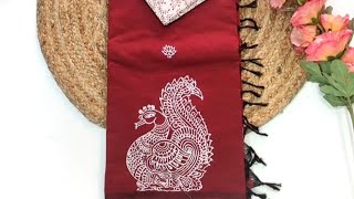 South cotton mix block printed saree with self & Extra contrast kalamkari blouse | Wh no: 9494626208