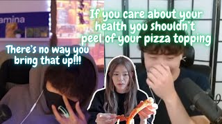 Miyoung can't believe Sykkuno randomly bring up her Pizza eating habit.