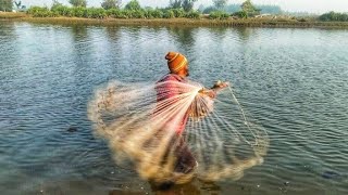 This fisher man is very strong net fishing and daly river side net fishing is old fishing video