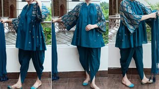 Stylish Short Frock Design With Neck And Sides Pleats Very Easy Way.