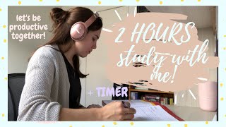 REAL TIME study with me (no music): 2 hour pomodoro session (60 min) with break (background noise)