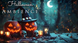 Halloween Ambience 🎃🕯 Pumpkins, Night Forest Sounds, Howling Wind, Crackling Fire
