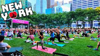 NYC Summer Walk 4k: Bryant Park Yoga, Halal Guys, Adel's Famous via 6th Ave Midtown Manhattan 2024