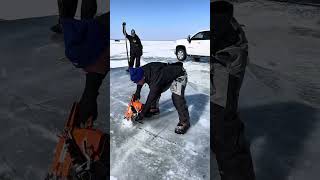 Cutting a big Sturgeon hole 2026🧊🐠🔱