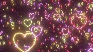 Fly Through Curved Path Of Valentines Day Love Heart Neon Glow Shapes 4K UHD 60fps 1 Hour Video Loop