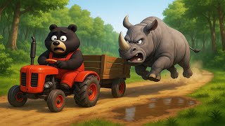 🦏🦏The Rhino Causes Chaos in the Forest – Can the Bear Farmer Stop It?  🐻⚡” | Vehicles Farm Animated