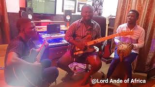 Three-man band in the studio