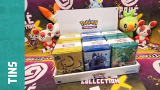 STACKING TINS! 🟩🟦🟨 Opening SIX Pokémon STACKING TINS: Grass, Water, Electric!