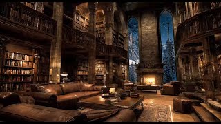 Lo-Fi Study Focus │ Cozy Library Fireplace, 40Hz Brain Music