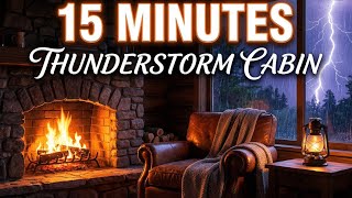 ⛈️🏡 Thunderstorm Cabin Ambience | 15 Minutes of Thunder & Rain Sounds in Cozy Cabin