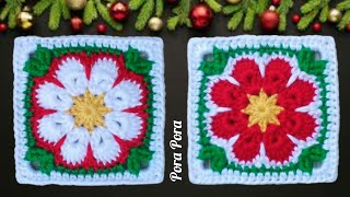 Crochet Poinsettia Flower Granny Square I Crochet Christmas Decorations