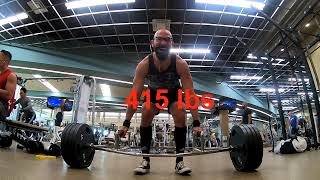 Trap Bar Deadlifts - Working up to 415 lbs (188 KG) x 4 reps - 1 Rep Max of 452 lbs (205 KG)
