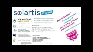 Vacancy for freshers at solartis