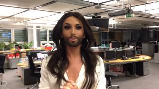 Conchita Wurst clip greetings before ZIB2 TV show