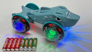 Unboxing 360° Rotate Stunt Shark Model Car, Electric Cartoon Helicopter, RC City Bus, RC School Bus
